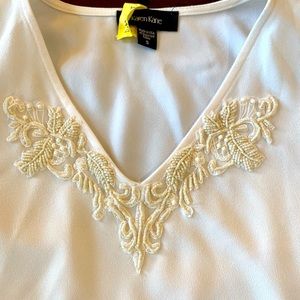 Karen Kane bell sleeve embroidered blouse